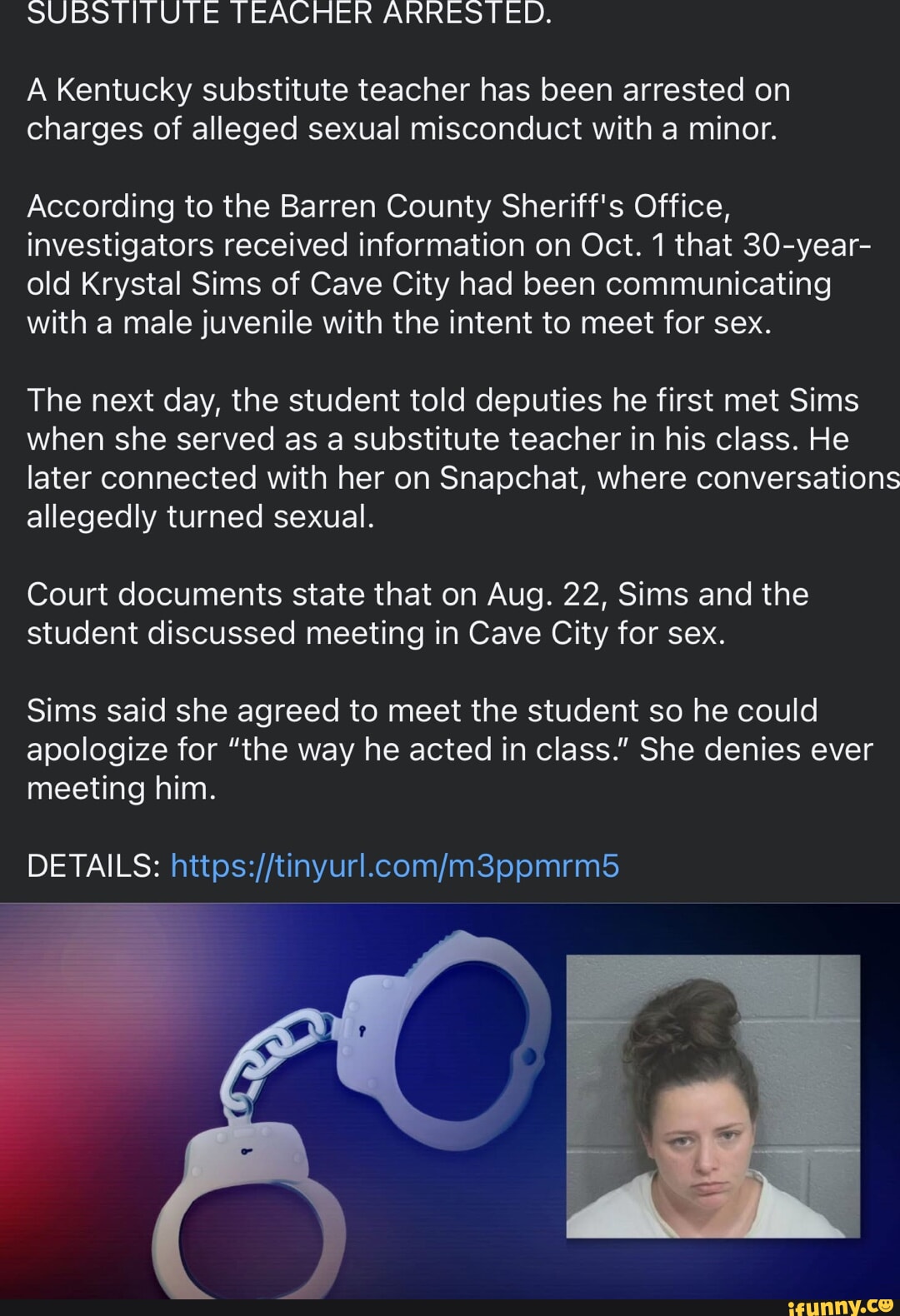 SUBSTITUTE TEACHER ARRESTED. A Kentucky substitute teacher has been ...