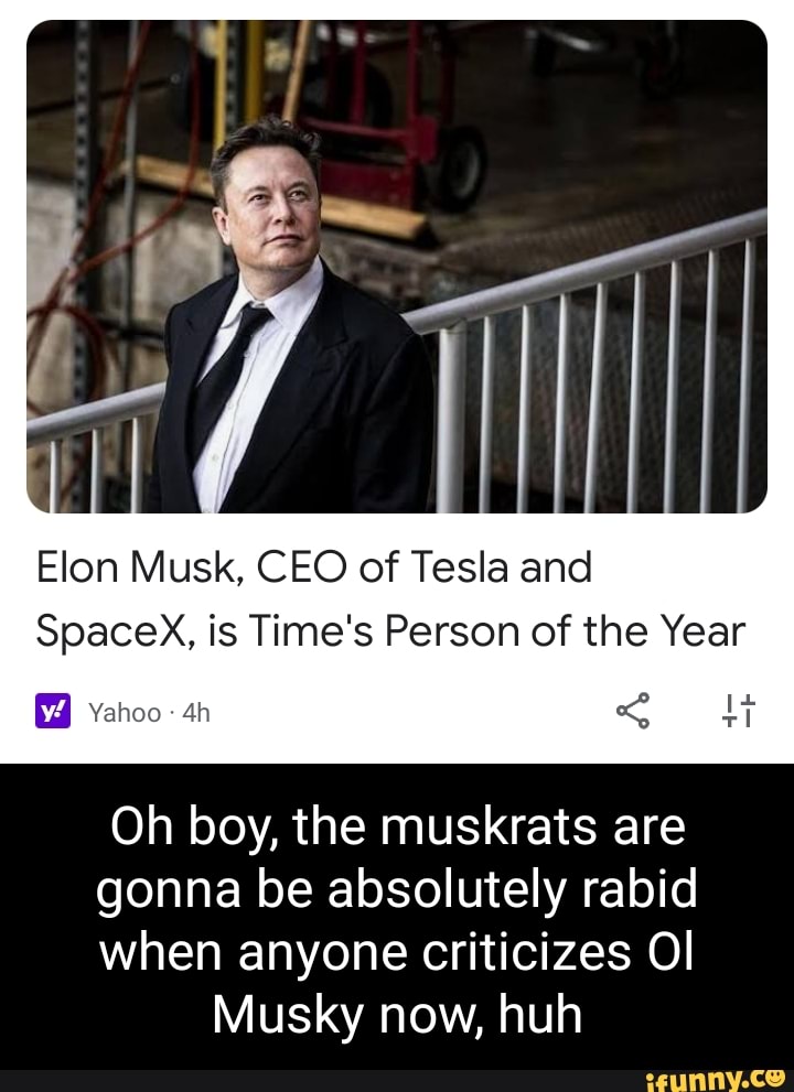 Elon Musk, CEO of Tesla and Spacex, is Time's Person of the Year Yahoo ...