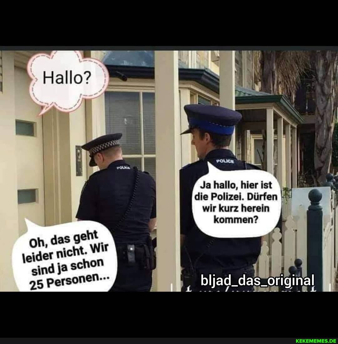 Hallo?
Ja hallo, hier ist die Polizei. Dürfen wir kurz herein kommen?
