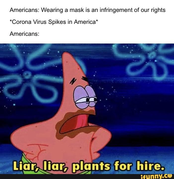 Americans: Wearing a mask is an infringement of our rights
*Corona Virus Spikes in America*
Americans:
nlantc for hire_