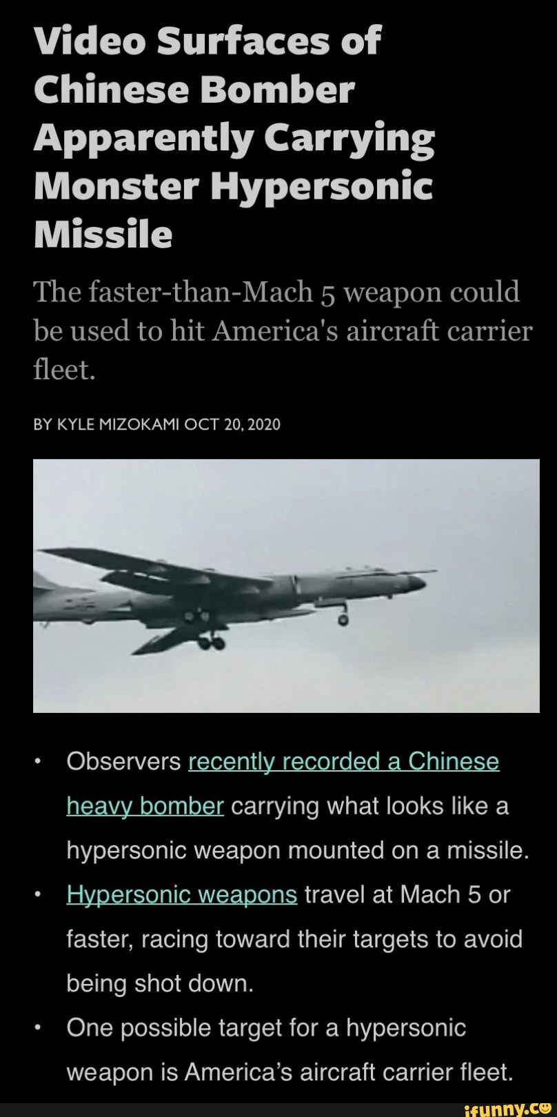 Video Surfaces Of Chinese Bomber Apparently Carrying Monster Hypersonic ...