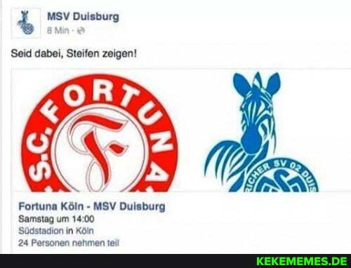 MSV Duisburg Seid dabei, Steifen zeigen! Fortuna Köln - MSV Dulsburg Samstag um