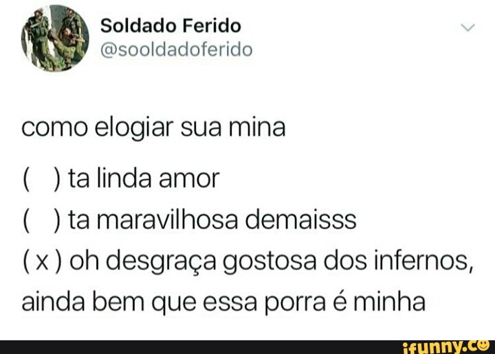 como elogiar sua mina ) ta maravilhosa demaisss
(x) oh desgraça gostosa dos infernos,
ainda bem que essa porra é minha