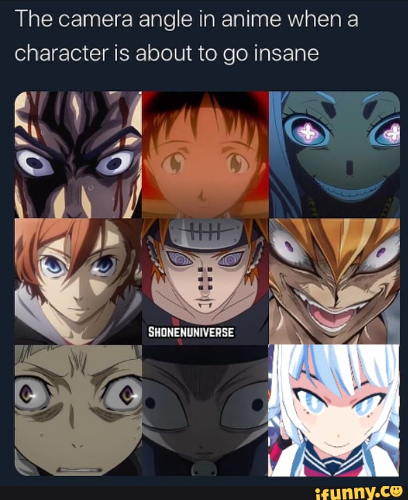Bức ảnh meme của Shonenuniverse về nhân vật Anime trở nên điên loạn từ góc camera sẽ mang lại những tiếng cười thoải mái cho bạn.