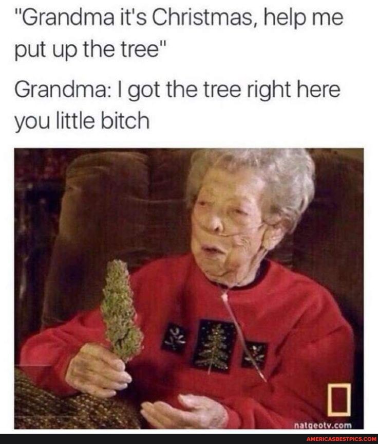 "Grandma it's Christmas, help me put up the tree"
Grandma: I got the tree right here you little bitch