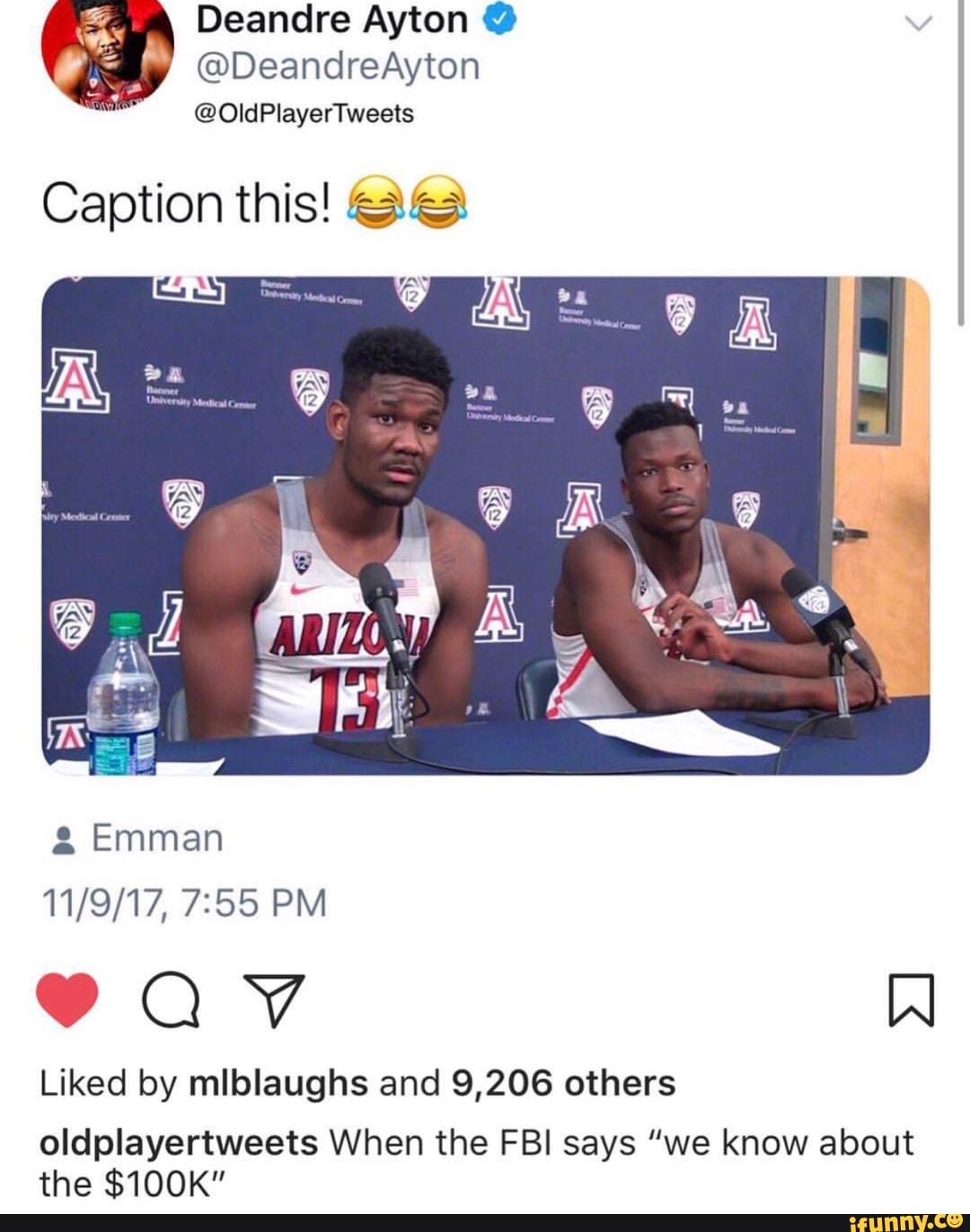 Deandre Ayton O @DeandreAyton @OldPlayerTweets Caption this! zaga CGV IR Liked by mlblaughs and ...