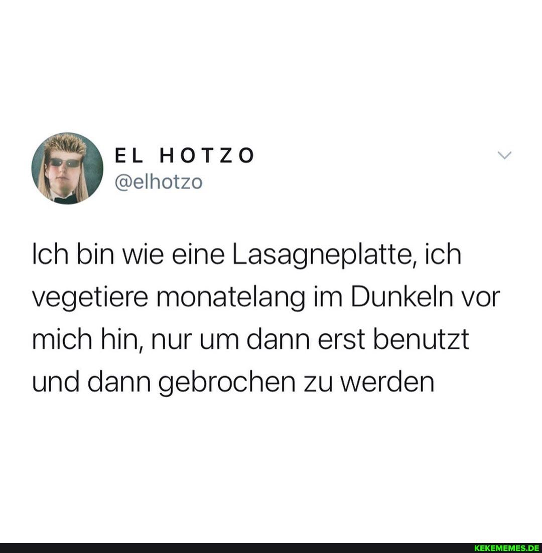 Ich bin wie eine Lasagneplatte, ich vegetiere monatelang im Dunkeln vor mich hin, nur um dann erst benutzt und dann gebrochen zu werden