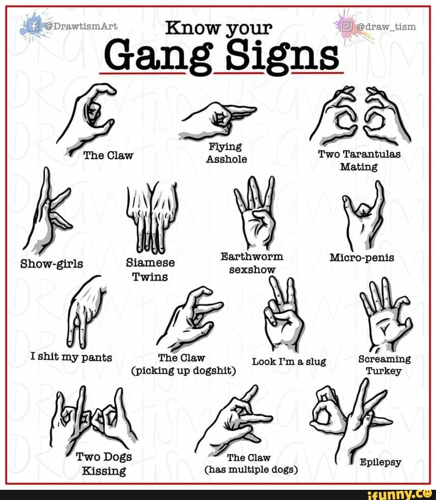 wad Know your \@)@draw_tism
Gang Signs
ar fBe\
Two Tarantulas
Mating
Earth worm Micro-penis
worm, Micro-penis
'The Claw
Show-girls - sexshow
I shit my pants The Claw Look I'm a slug Screaming
(picking up dogshit) Turkey
I Two Dogs Claw I Epilepsy
Two Dogs The Claw Epilepsy
Kissing (has multiple dogs)