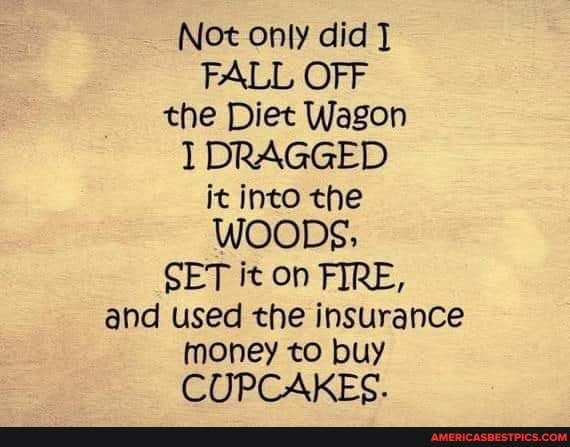 Not Only Did Fall Off The Diet Wagon Dragged It Into The Woods Set It On Fire And Used The Insurance Money To Buy Cupcakes America S Best Pics And Videos