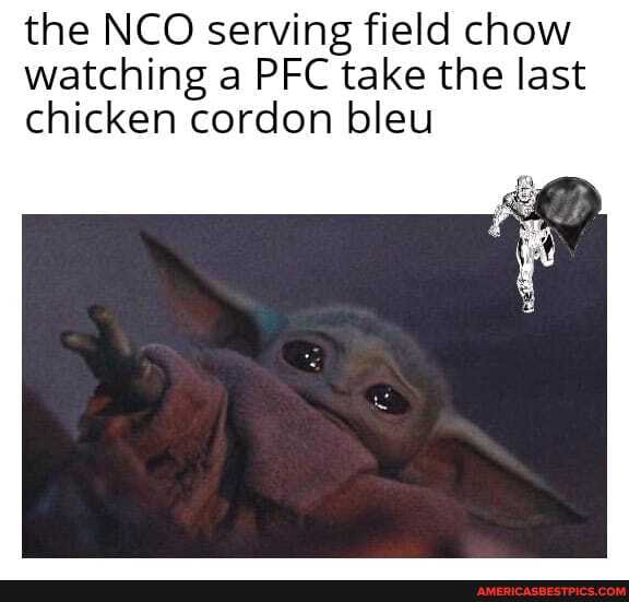 the NCO serving field chow watching a PFC take the last chicken cordon bleu