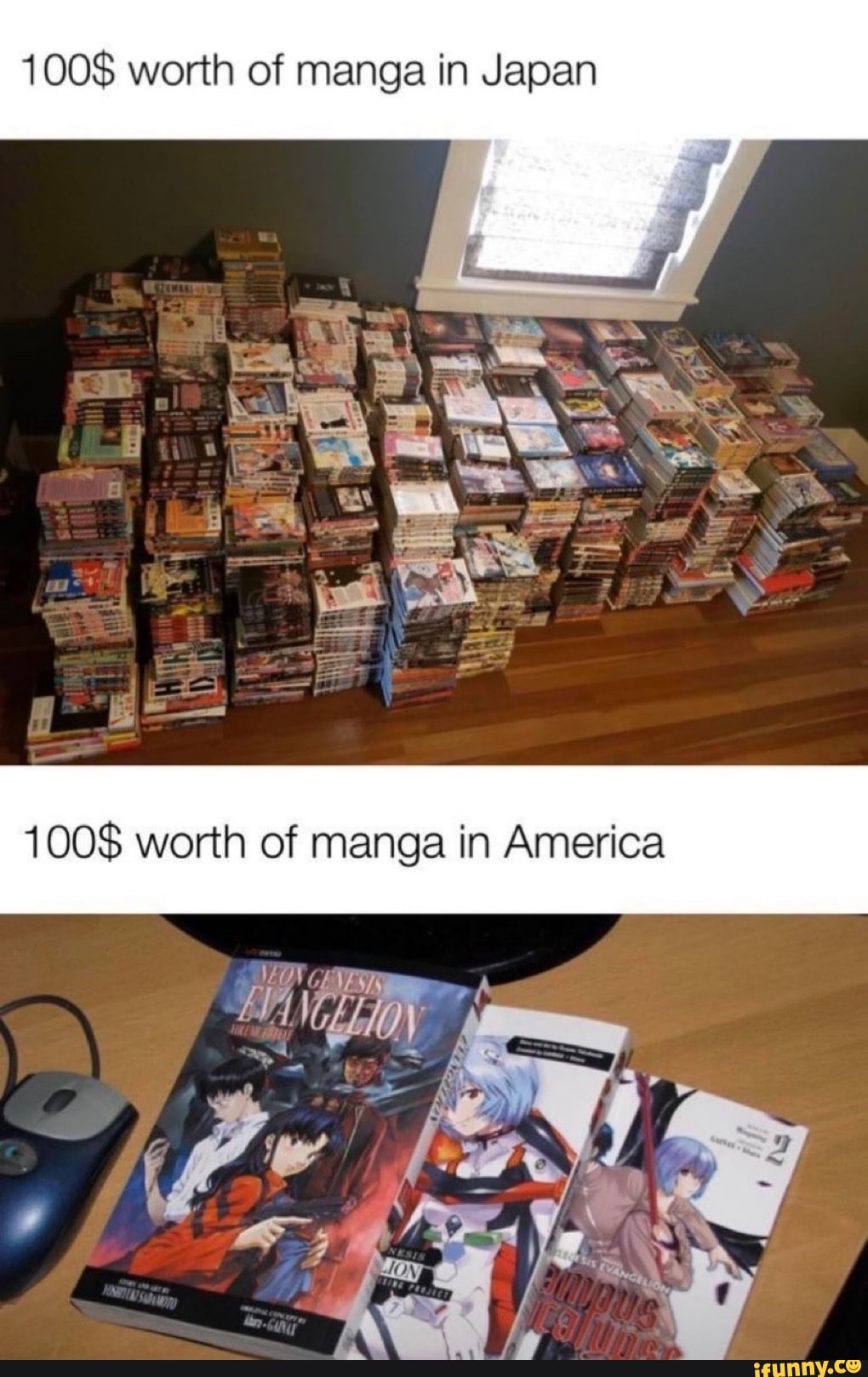 100$ worth of manga in Japan
100$ worth of manga in America