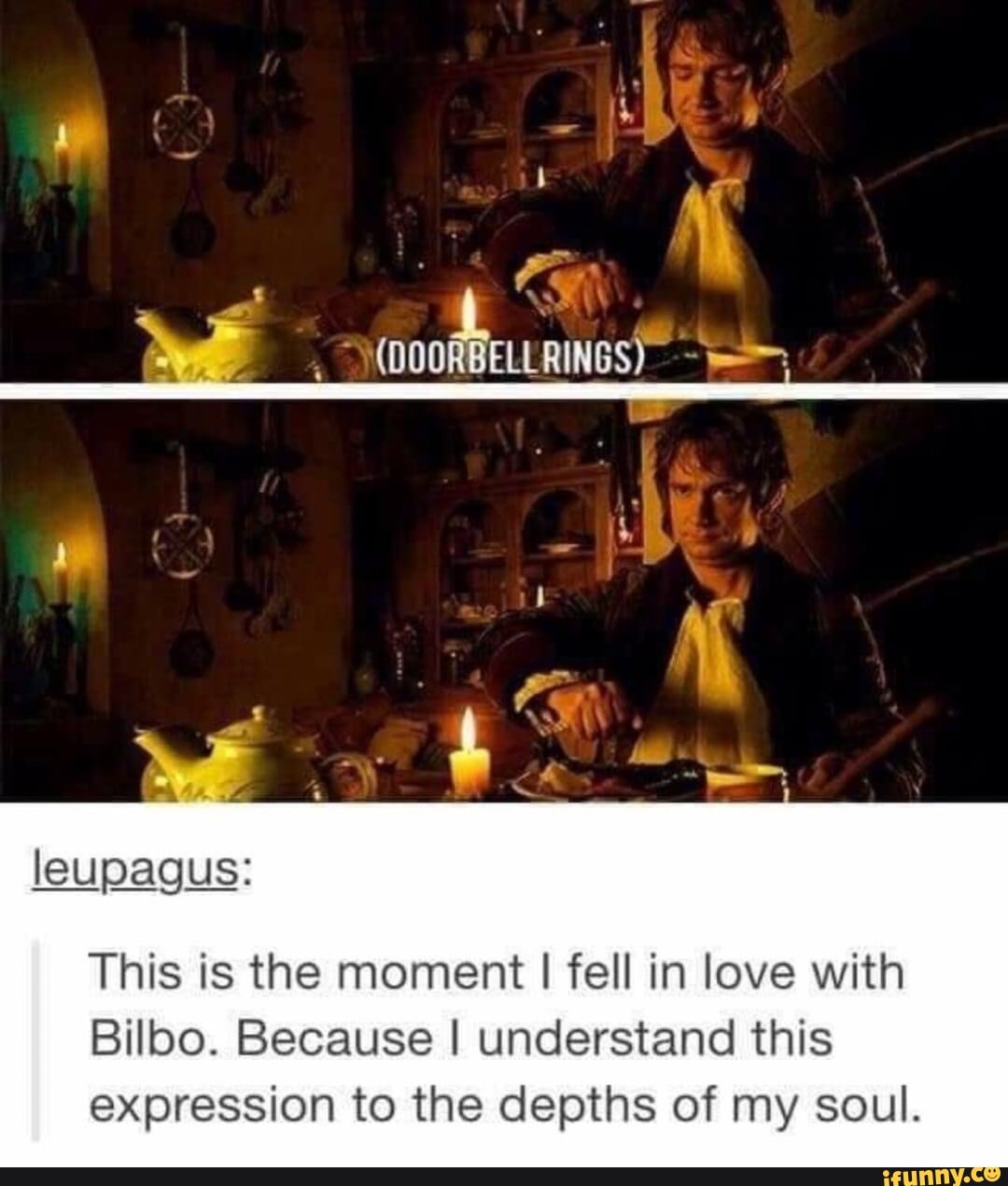 This is the moment I fell in love with
Bilbo. Because I understand this
expression to the depths of my soul.