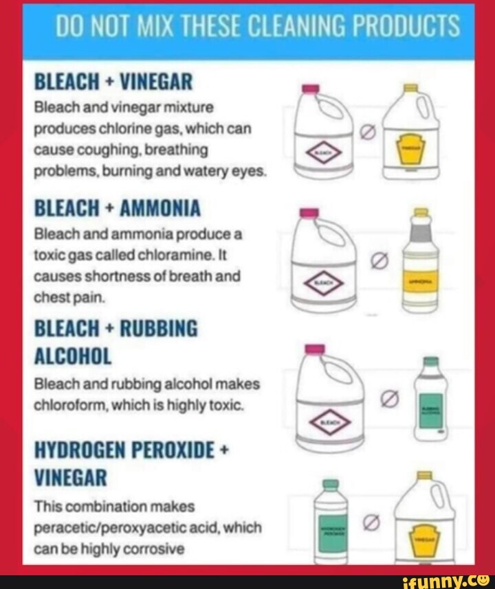 DO NOT MIX THESE CLEANING PRODUCT BLEACH + VINEGAR Bleach and vinegar