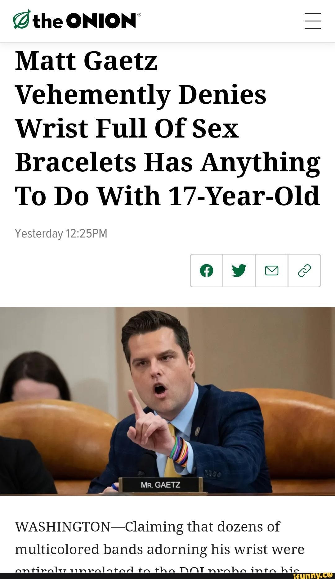 Gaetzgate - @the ONION = Matt Gaetz Vehemently Denies Wrist Full Of Sex ...