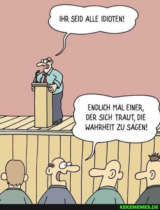 IHR SEID ALLE IDIOTEN!
ENDLICH MAL EINER,
DER SICH TRAUT, DIE WAHRHEIT ZU SAGEN!
