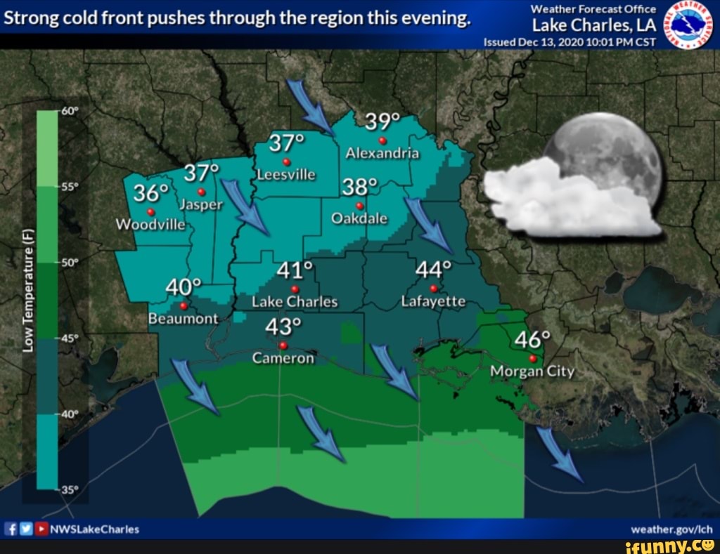 Strong cold front pushes through the region this evening. Temperature