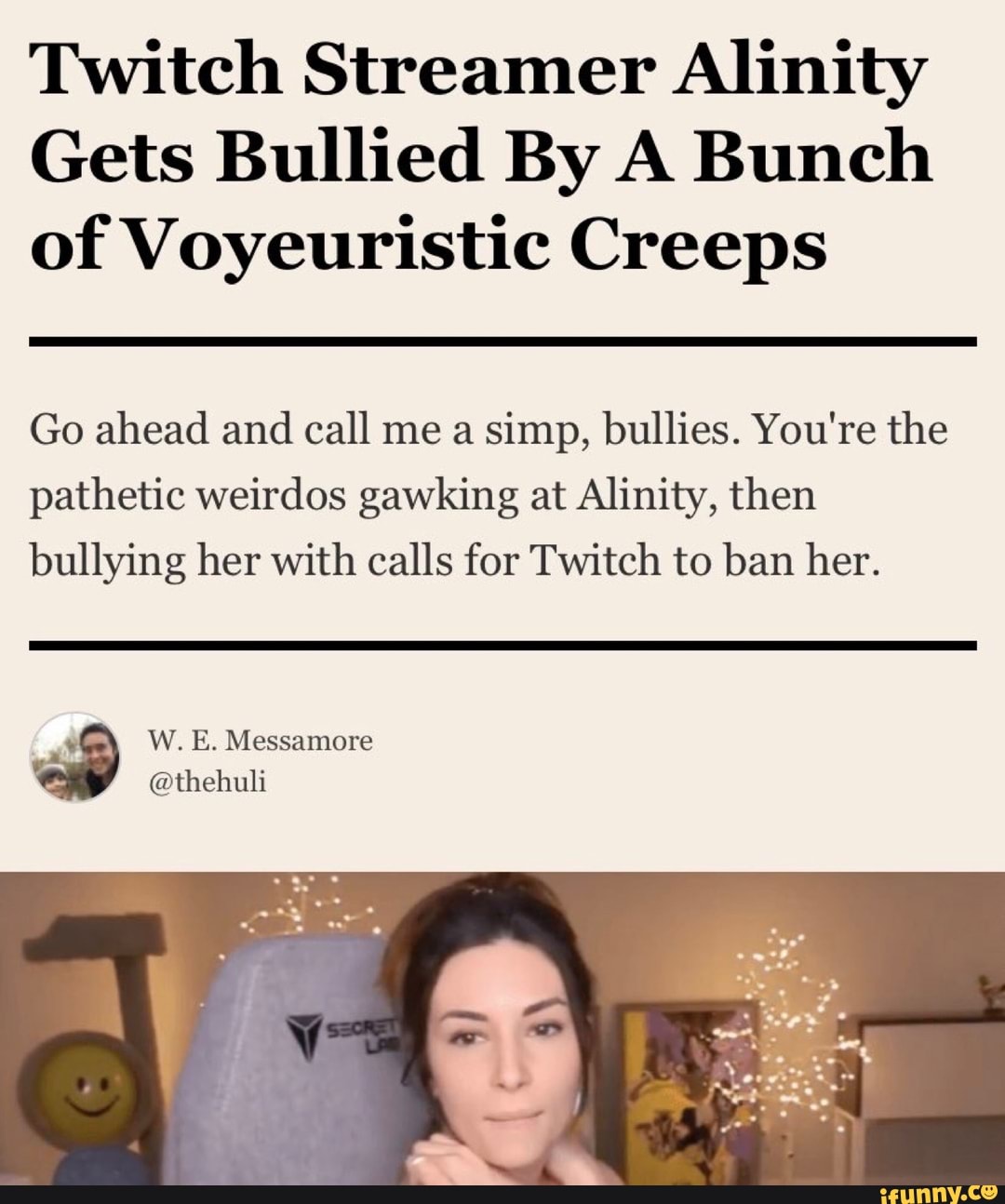 Twitch Streamer Alinity Gets Bullied By A Bunch of Voyeuristic Creeps