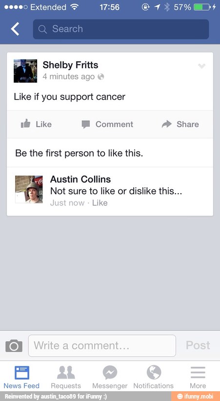IES
Like if you support cancer
ale Like BE Comment A Share
Be the first person to like this.
Not sure to like or dislike this...
Like