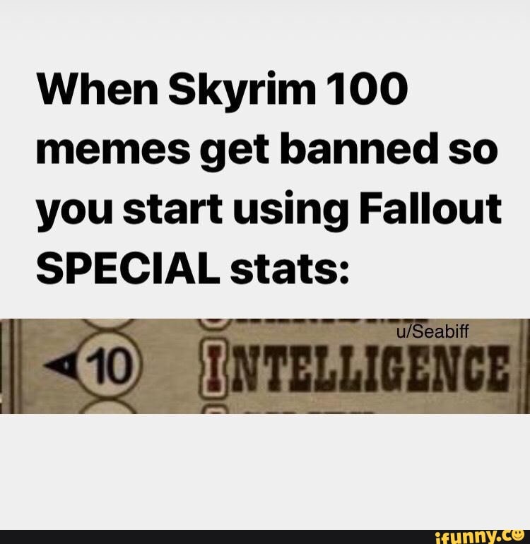 When Skyrim 100 Memes Get Banned So You Start Using Fallout Special Stats Ifunny