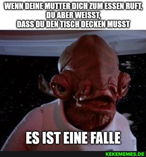 WENN DEINE MUTTER DICH ZUM ESSEN RUFT.
DU ABER WEISST.
DASS DU DEN TISCH DECKEN MUSST,
ES IST EINE FALLE