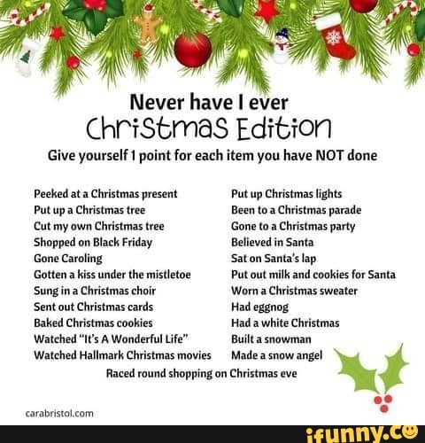 Never Have I Ever Christmas Edition Give Yourself 1 Point For Each Item 