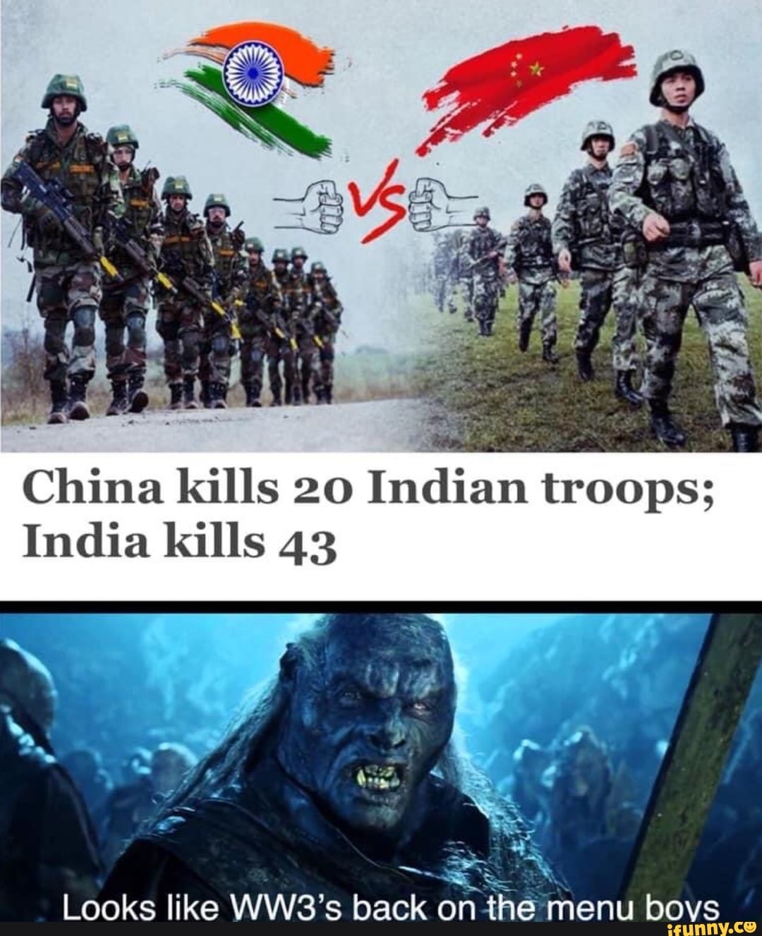 China kills 20
Indian troops;
India kills 43