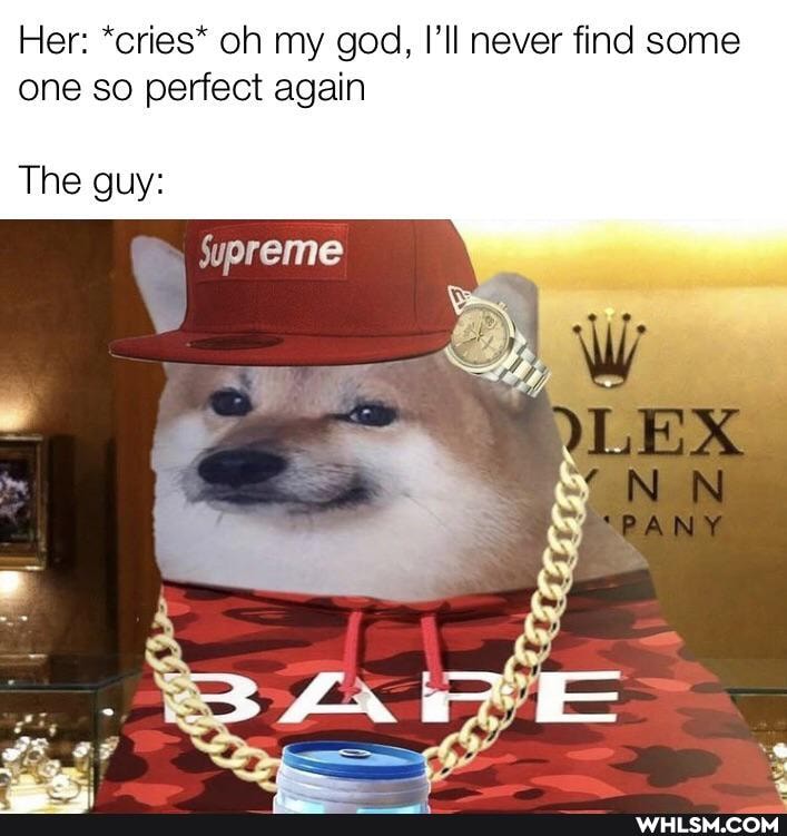 Her: *cries* oh my god, I'll never find some one so perfect again
The guy:
Supreme
PANY