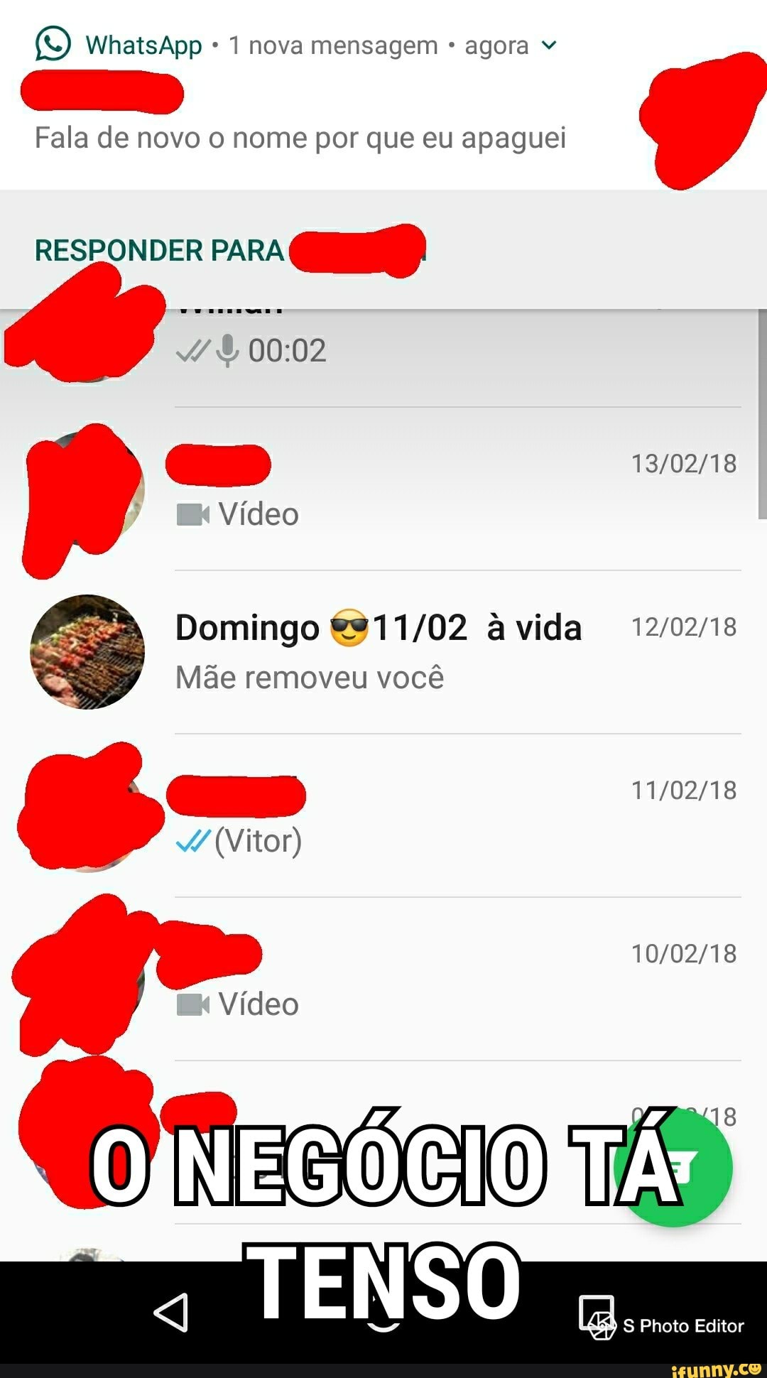 1 nova mensagem agora v
Fala de novo o nome por que eu apaguei
RESPONDER PARA
GD
Domingo 8911/02 avida 12/02/18
Mae removeu vocé