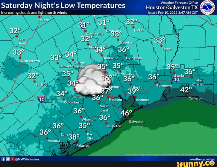 Weather Forecast Office Saturday Night's Low Temperatures Galveston TX