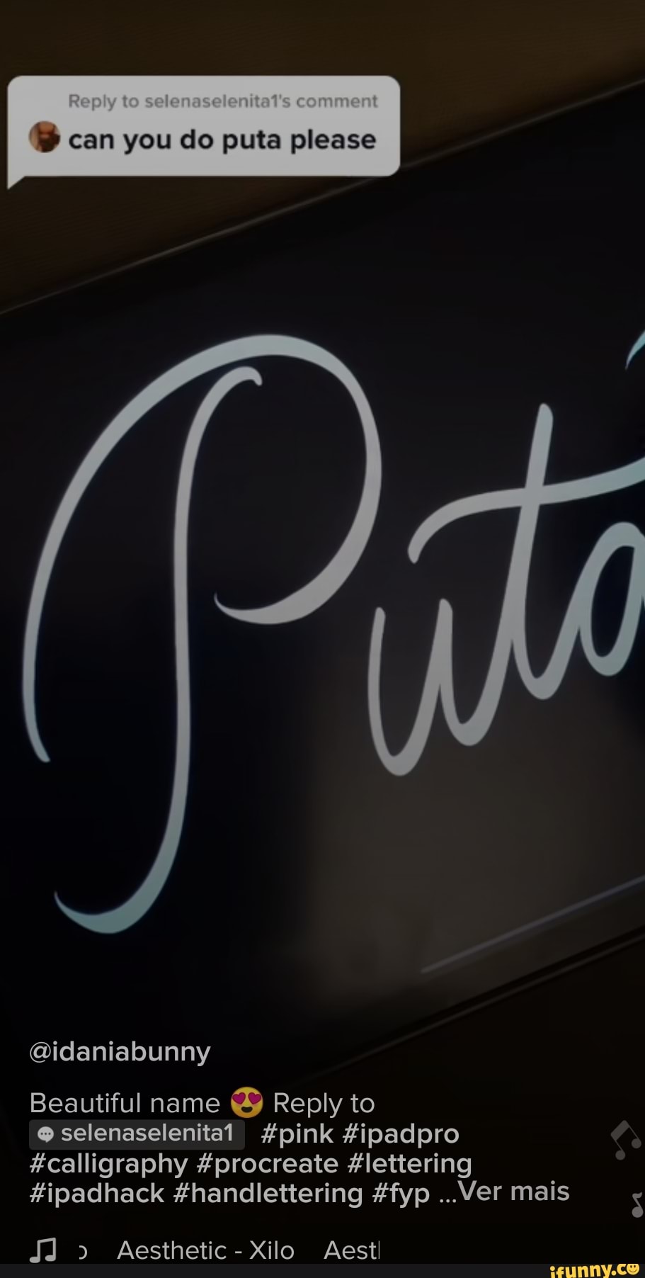 Mp yt
can you do puta please
@idaniabunny
Beautiful name Reply to
selenaselenital #pink #ipadpro
#calligraphy #procreate #lettering
#ipadhack #handlettering #fyp ...Vver mais
Aesthetic -Xilo Aest
