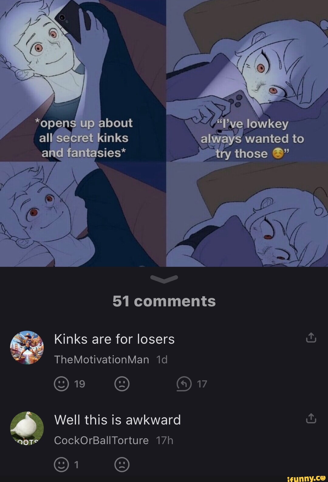 The iconic meme of a couple in bed