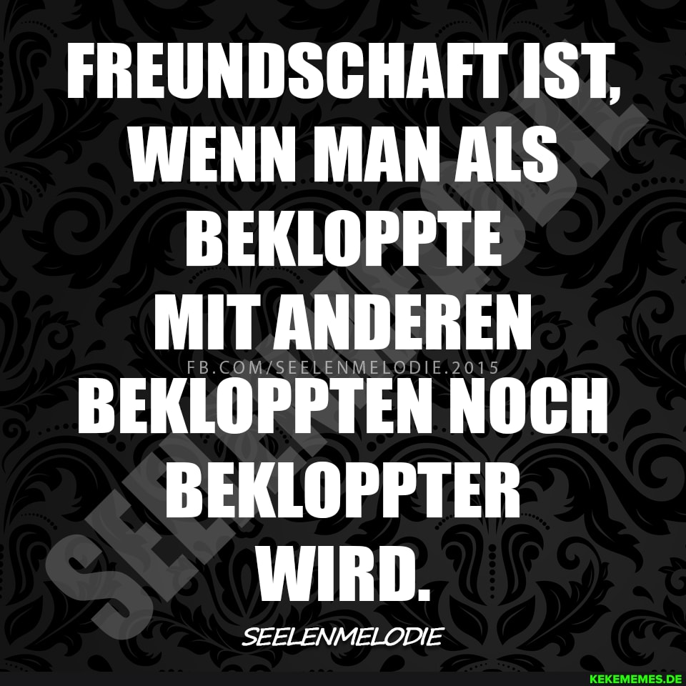 FREUNDSCHAFT IST,
WENN MAN ALS BEKLOPPTE MIT ANDEREN BEKLOPPTEN NOCH BEKLOPPTER WIRD.
SEELENMELODIE