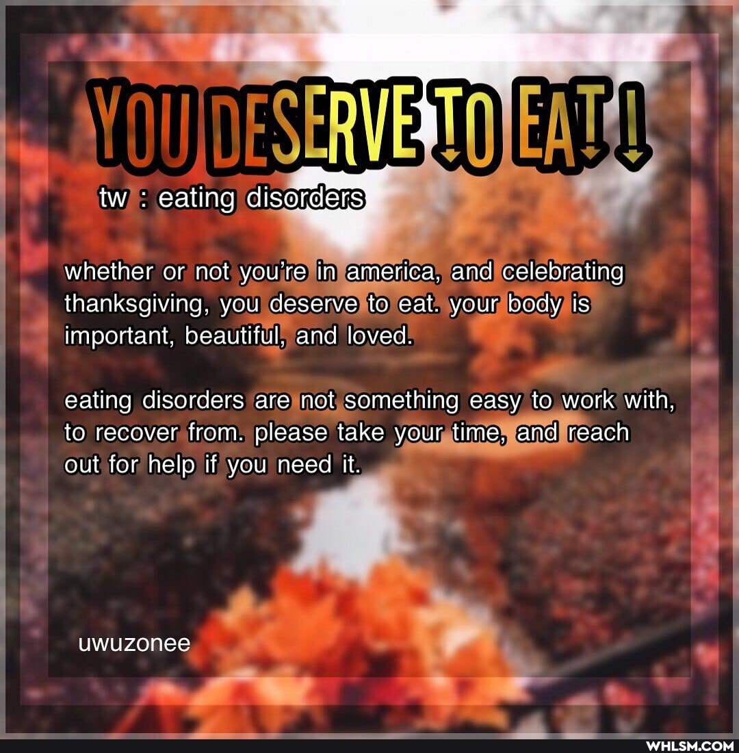 tw eating disorders)
whether or not you're in america, and celebrating thanksgiving, you deserve to eat. your body is important, beautiful, and loved.
eating disorders are not something easy to work with,
to recover from. please take your time, and reach out for help if you need it.
uwuzonee