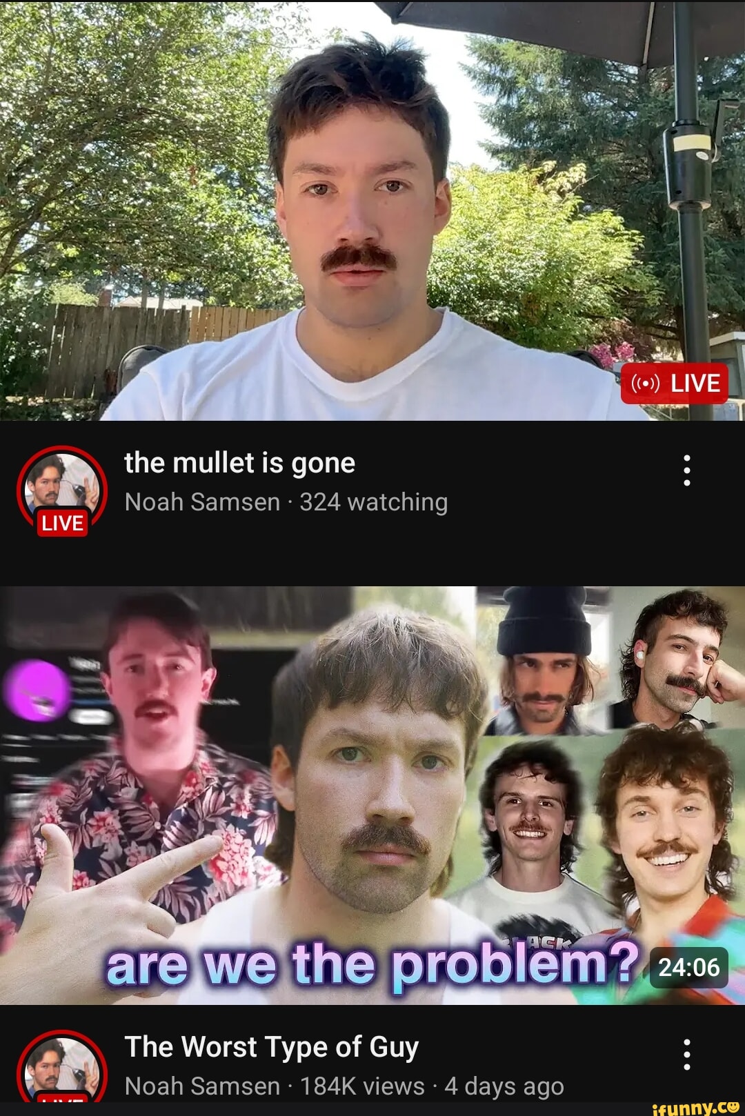 the mullet is gone Noah Samsen - 324 watching LIVE We the Prololenn? The Worst Type of Guy Noah Samsen - 184K views - 4 days ago