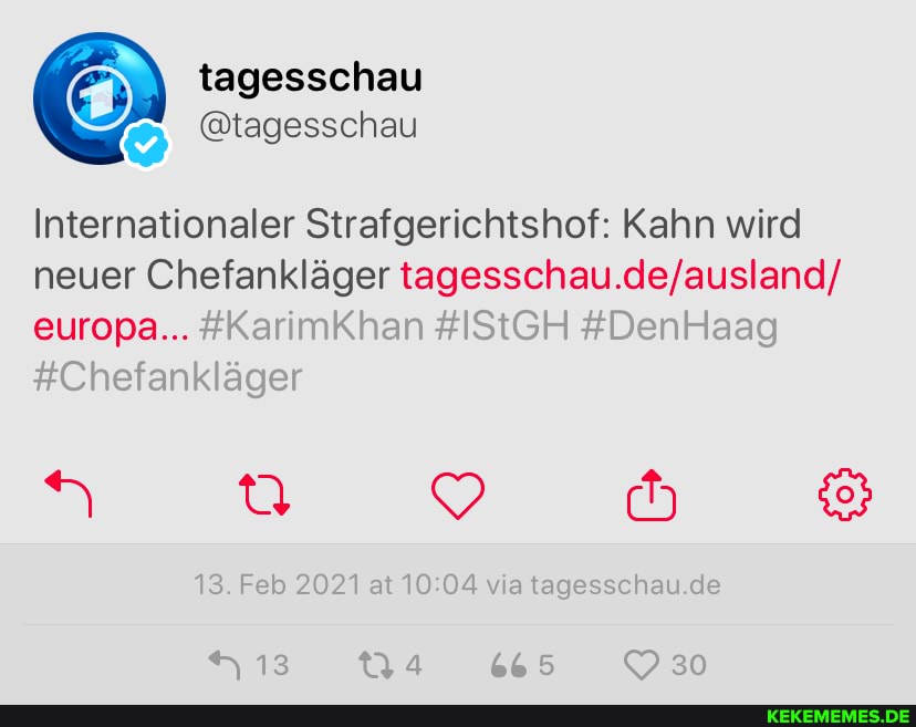 tagesschau
@tagesschau
Internationaler Strafgerichtshof: Kahn wird neuer Chefankläger europa... #KarimKhan #IStGH #DenHaag
#Chefankläger
13. Feb 2021 at via tagesschau.de
H113 QVa