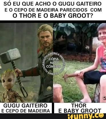 EU QUE ACHO O GUGU GAITEIRO
E O CEPO DE MADEIRA PARECIDOS COM
O THOR E O BABY GROOT?