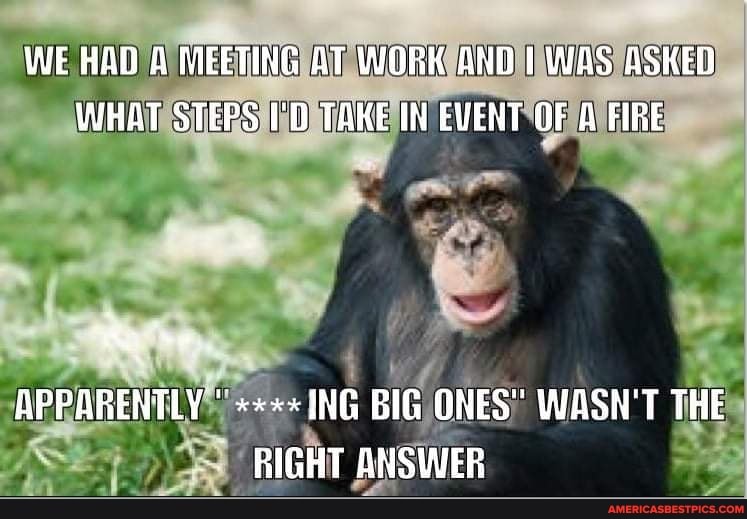 WE HAD A MEETING AT WORK AND WAS ASKED WHAT STEPS TAKE IN EVENT OF A FIRE
APPARENTLY ING BIG ONES" WASH'T THE RIGHT ANSWER