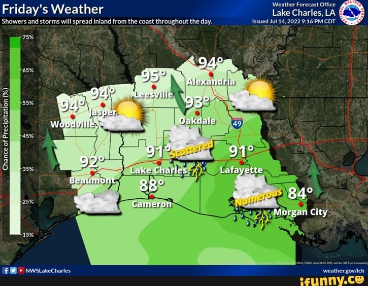 Weather Forecast Office Friday's Weather Lake Charles, LA Showers and