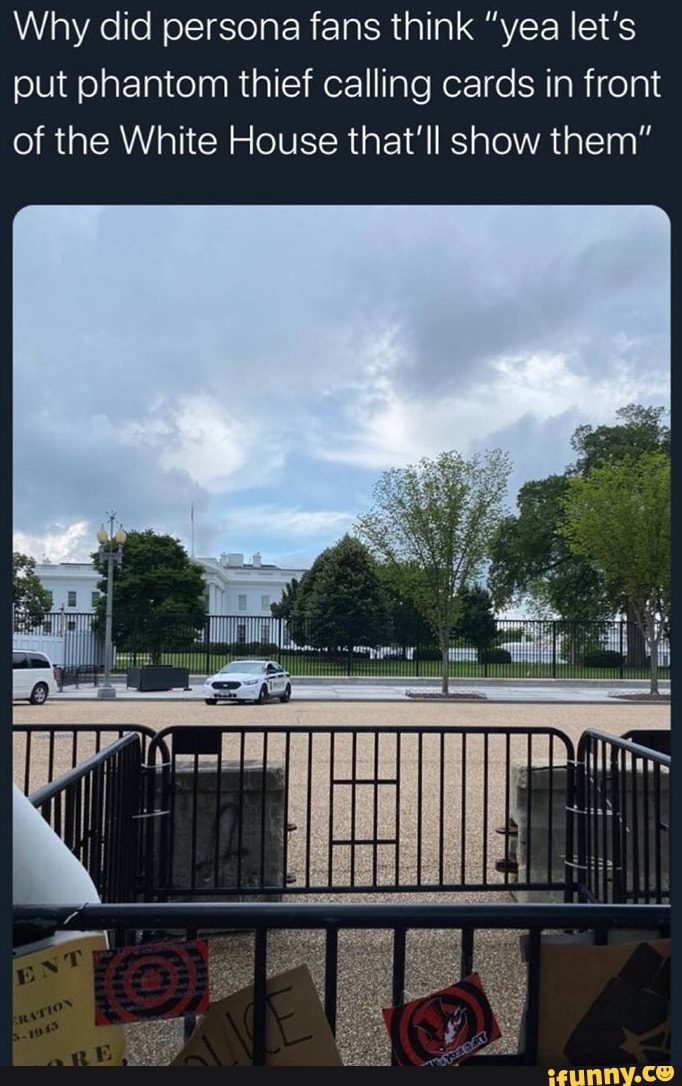 Why did persona fans think "yea let's
put phantom thief calling cards in front
of the White House that'll show them"
