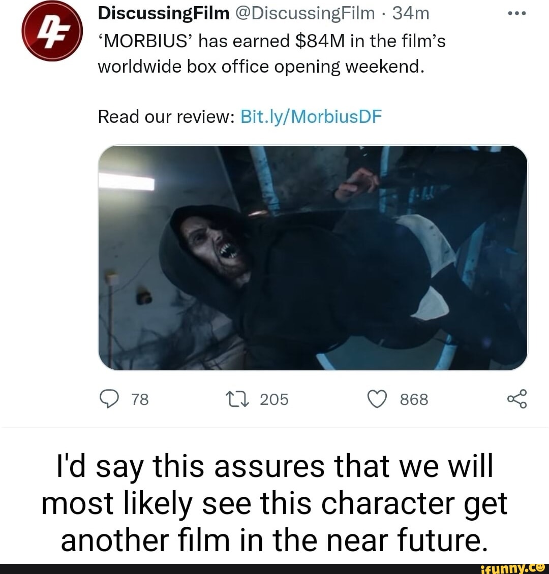 DiscussingFilm 'MORBIUS' has earned in the film's worldwide box office