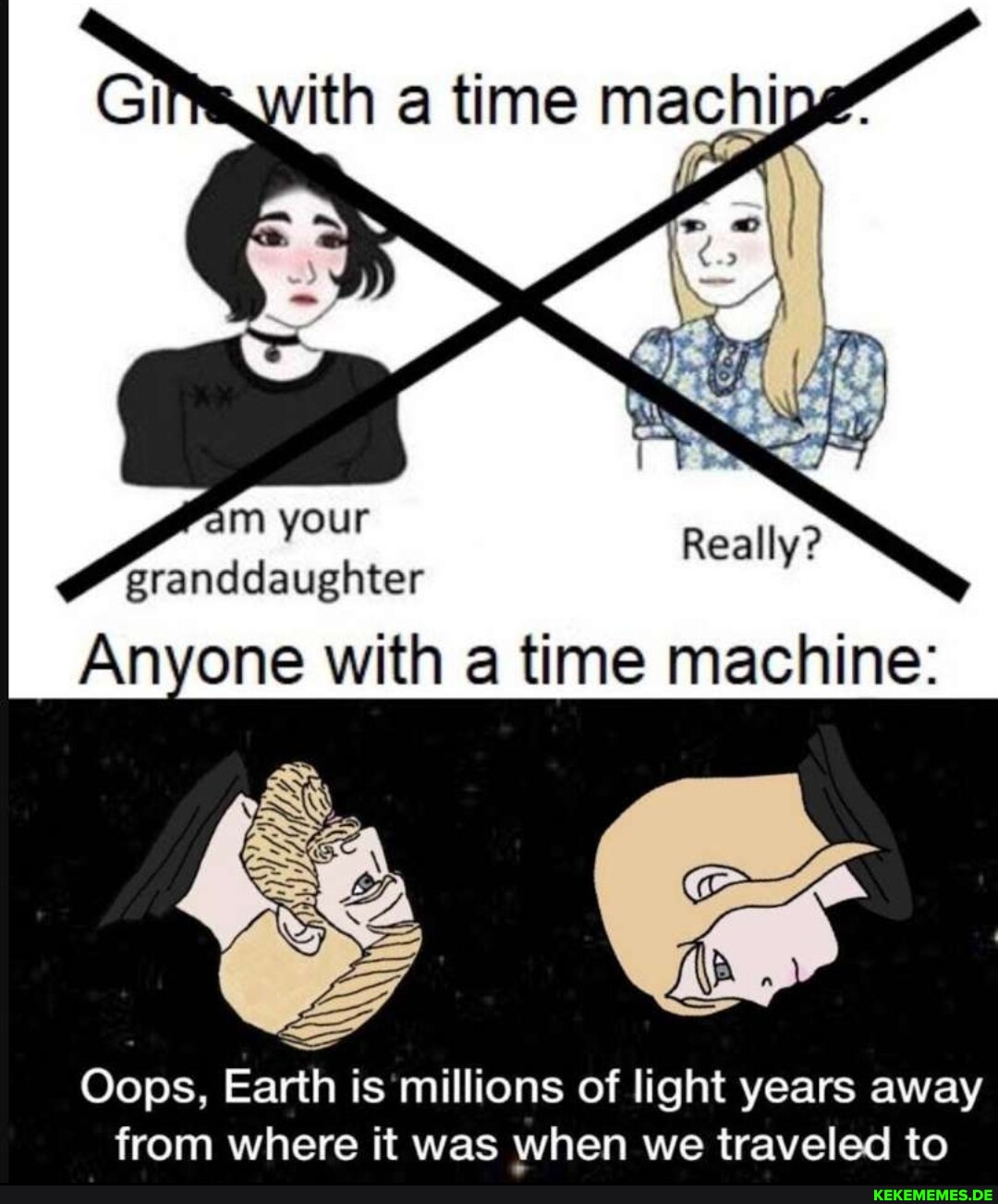 granddaughter Anyone with a time machine: Oops, Earth is millions of light years