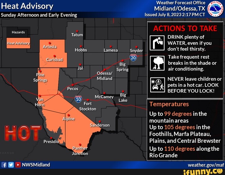 Heat Advisory Sunday Afternoon and Early Evening Hazards Tatum Hobbs