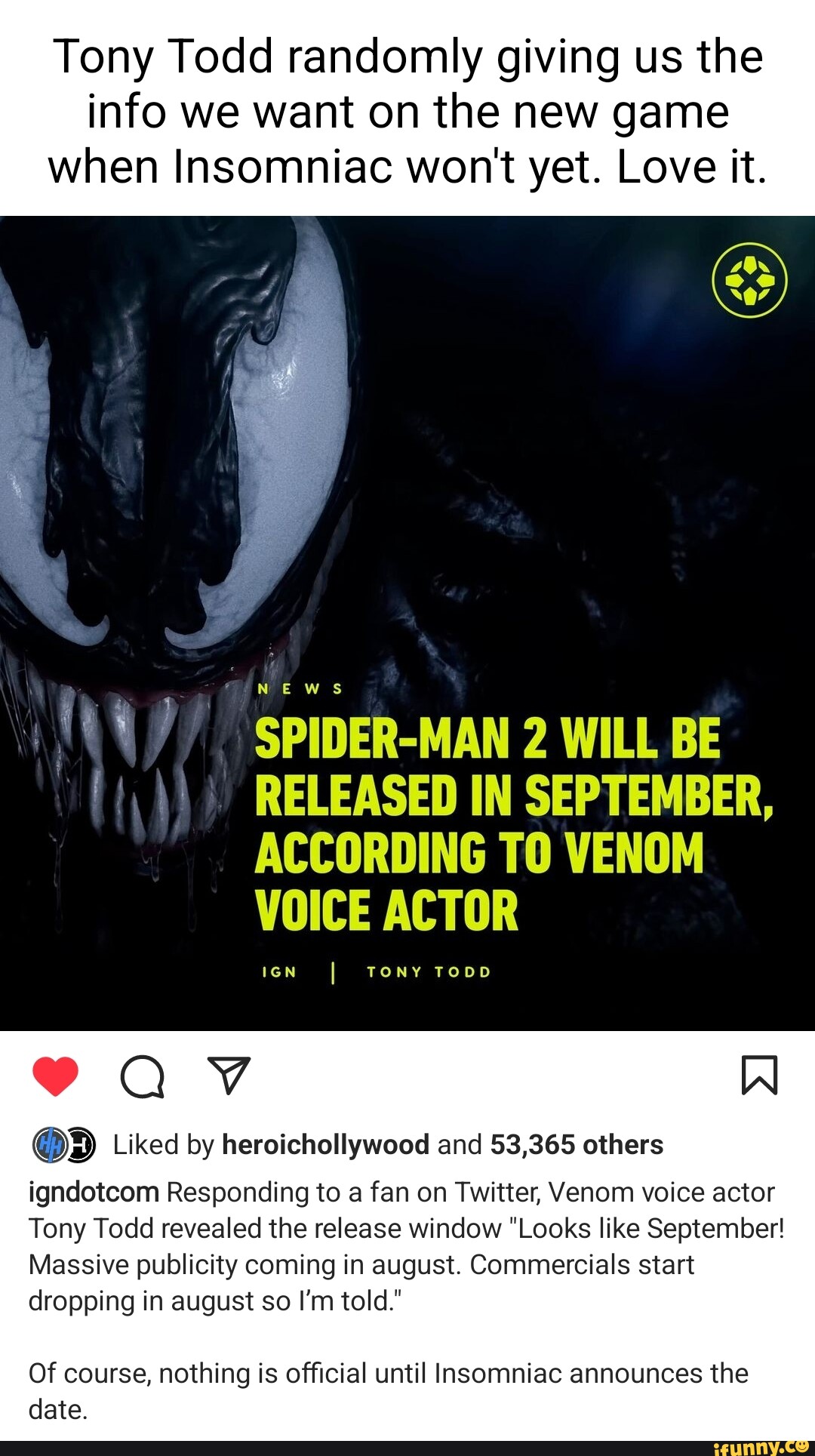Tony Todd randomly giving us the info we want on the new game when  Insomniac won