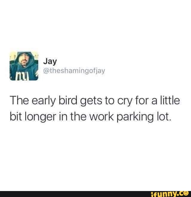 Jay
The early bird gets to cry for a little bit longer in the work parking lot.