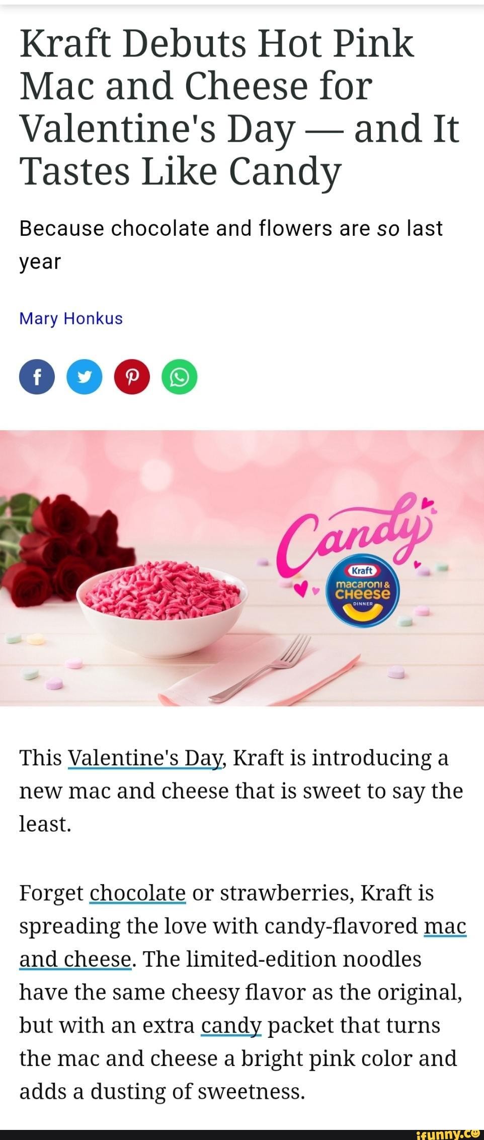Kraft Debuts Hot Pink Mac and Cheese for Valentine's Day and It