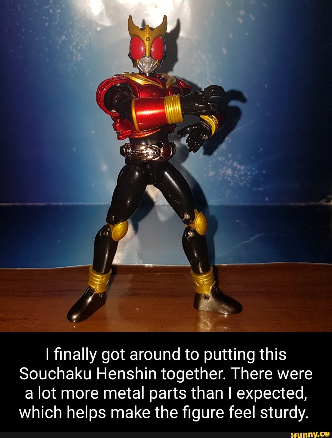 I finally got around to putting this
Souchaku Henshin together. There were a lot more metal parts than I expected, which helps make the figure feel sturdy.