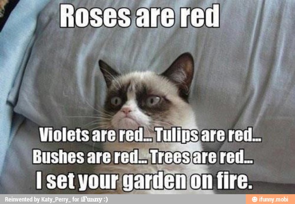 Violets are
red! Tulips are red.
Bushes are redSTreesare red-