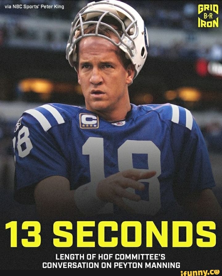via NBC Sports' Peter King
13 SECONDS
LENGTH OF HOF COMMITTEE'S CONVERSATION ON PEYTON MANNING