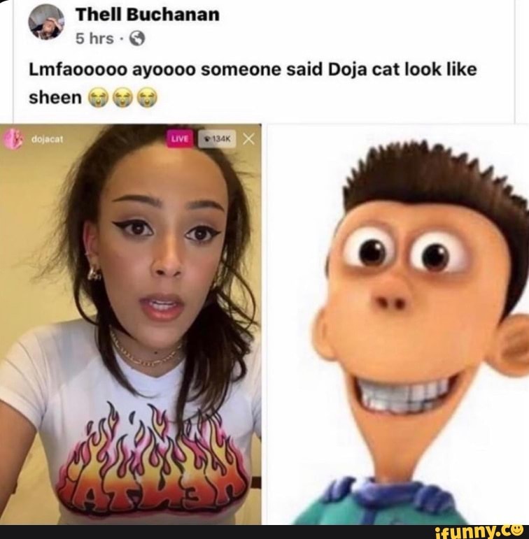 " Thell Buchanan
Shrs-@
Lmfaooooo ayoooo someone said Doja cat look like sheen