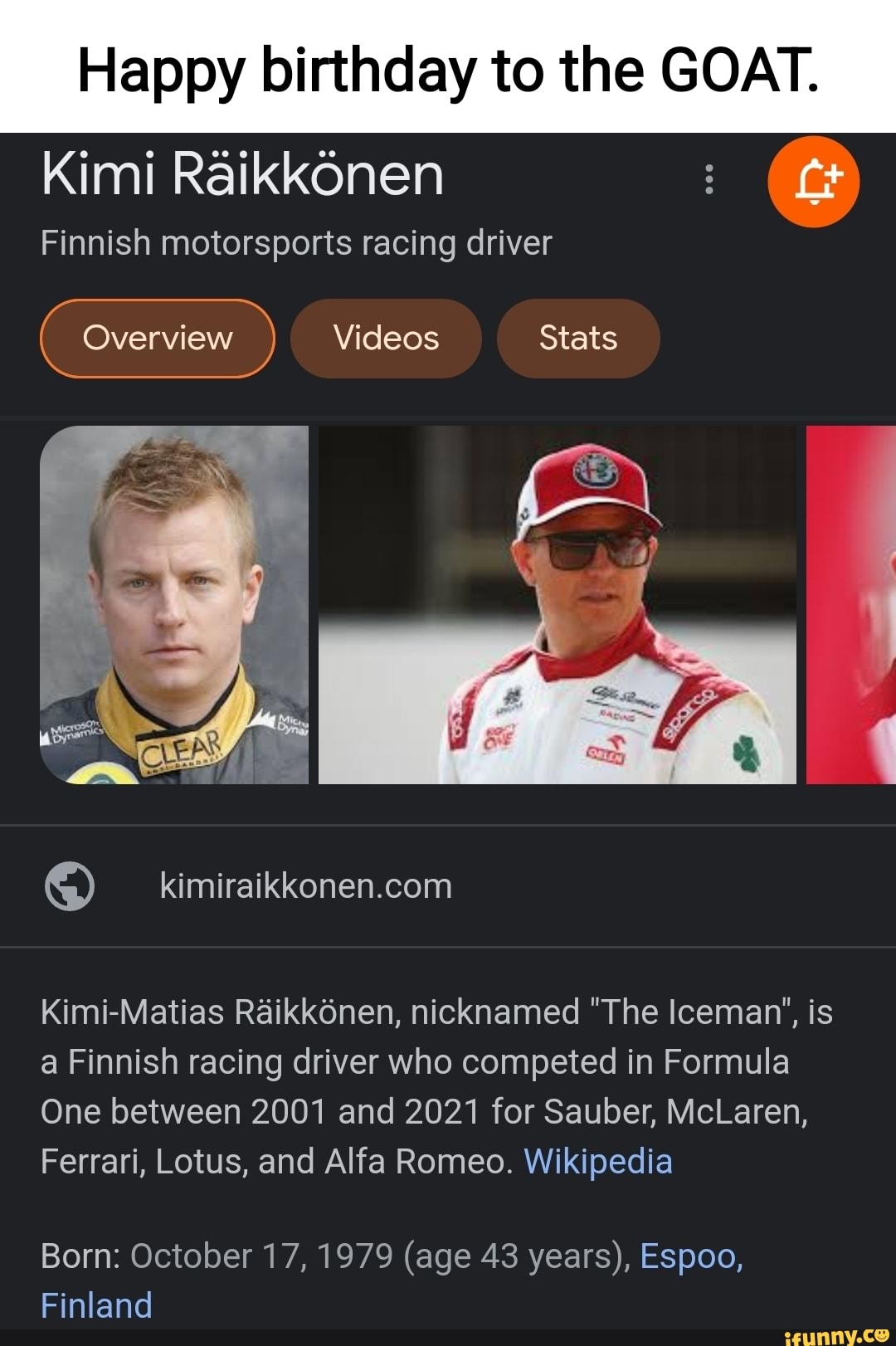 Happy birthday to the GOAT. Kimi Raikkonen Finnish motorsports racing